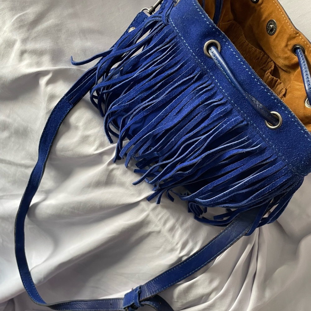 Patricia Nash Royal Blue Suede Fringe Crossbody Bag